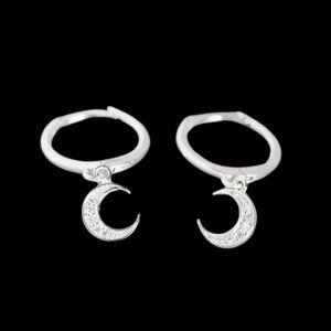 Crescent Moon Dangle Charm Sterling Silver 925 Earrings NWOT